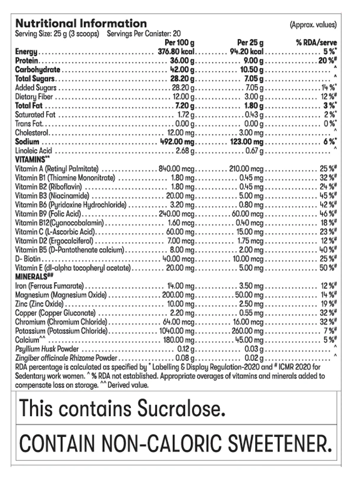 Nutrition information label for Formula 1 Nutritional Shake Mix