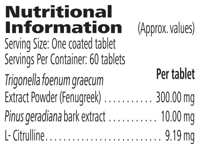 Nutrition information label for Male Factor +