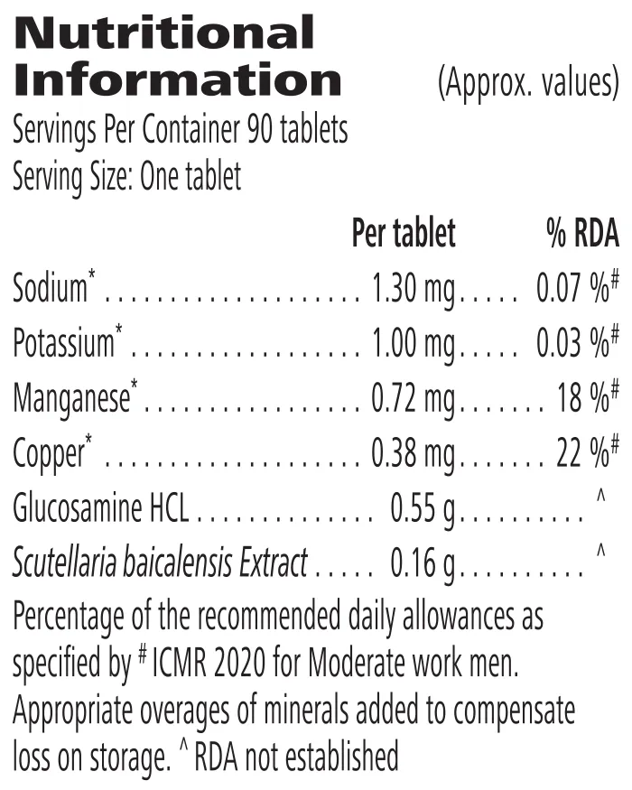 Nutrition information label for Joint Support